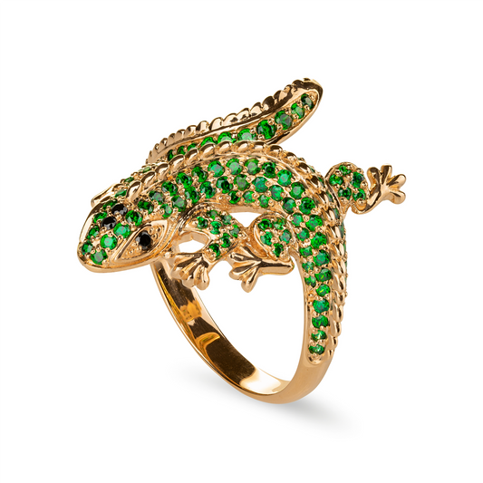 Pierścionek złoty jaszczurka. Pierścionek złoty 14k. Unikalny pierścionek. Pierścionek z cyrkoniami. Pierścionek dla niej. Pierścionek różowe złoto.