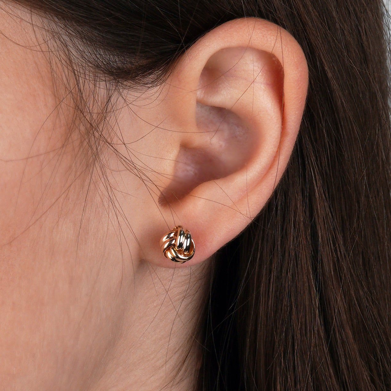 Złote kolczyki supełki trójkolorowe 585