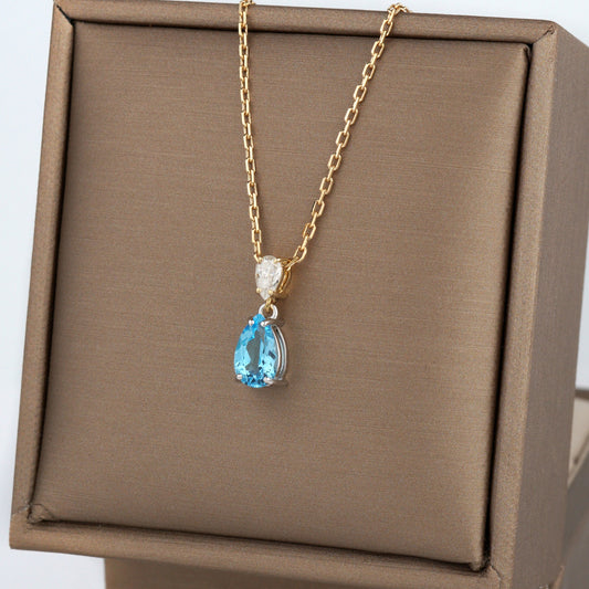 Zachwycający naszyjnik z topazem. Komplet biżuterii łańcuszek i zawieszka. Zawieszka z topazem. Łańcuszek złoty 585 próby damski. Naszyjnik złoty dla kobiet. Prezent dla niej.