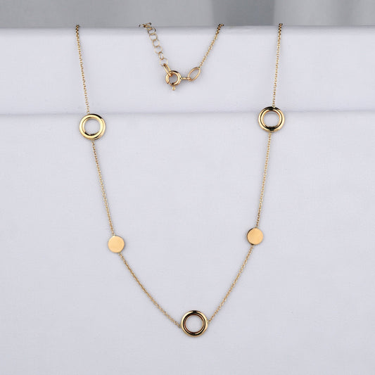 Złoty naszyjnik damski z kółeczkami klasyczna biżuteria