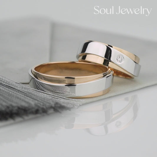 Dwukolorowa obrączka damska z diamentem 3411