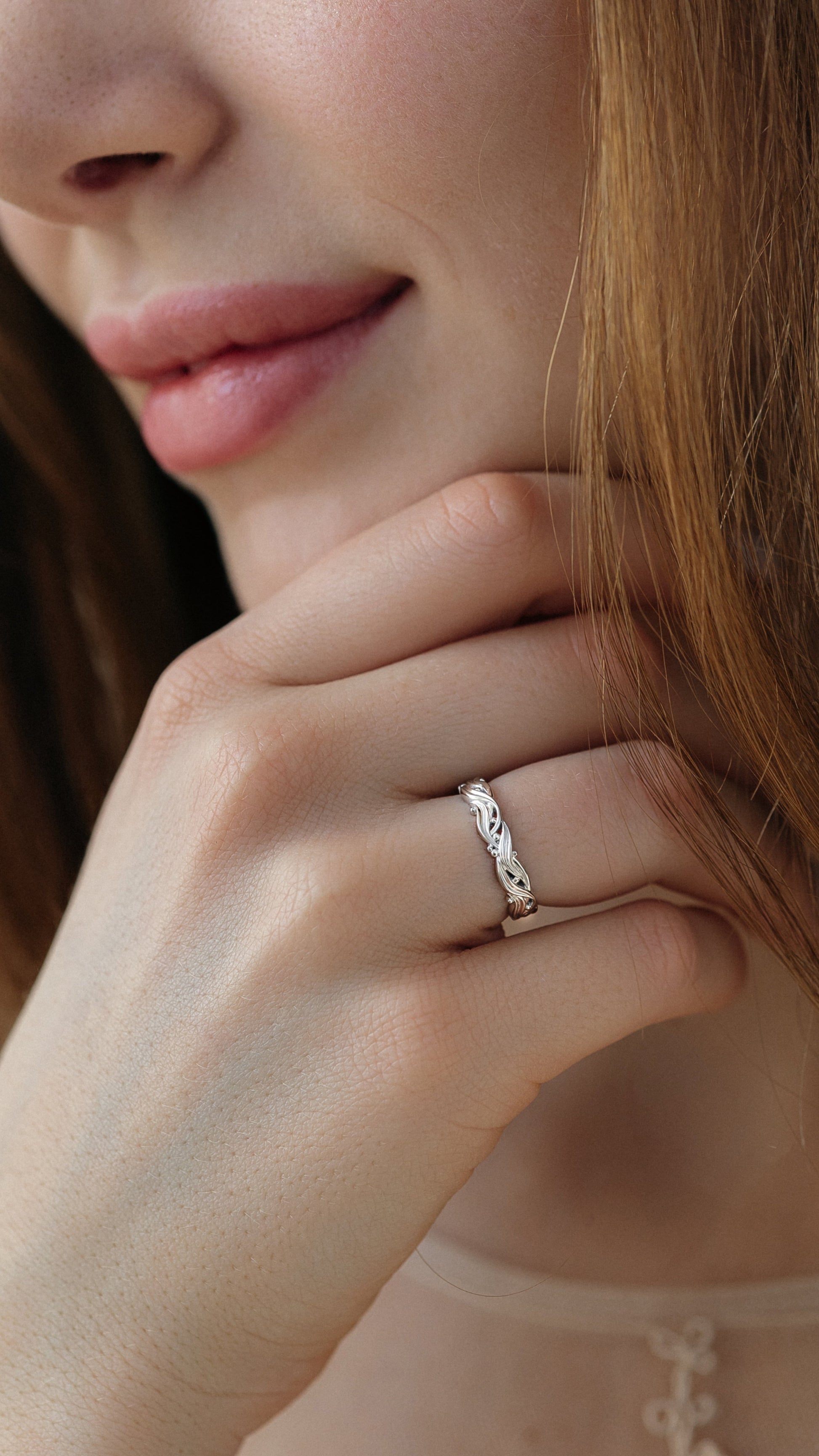 Damska obrączka ślubna z kwiatowym wzorem, unikalna obrączka ślubna, damska złota obrączka, złoty pierścionek dla niej, kwiatowy złoty pierścionek