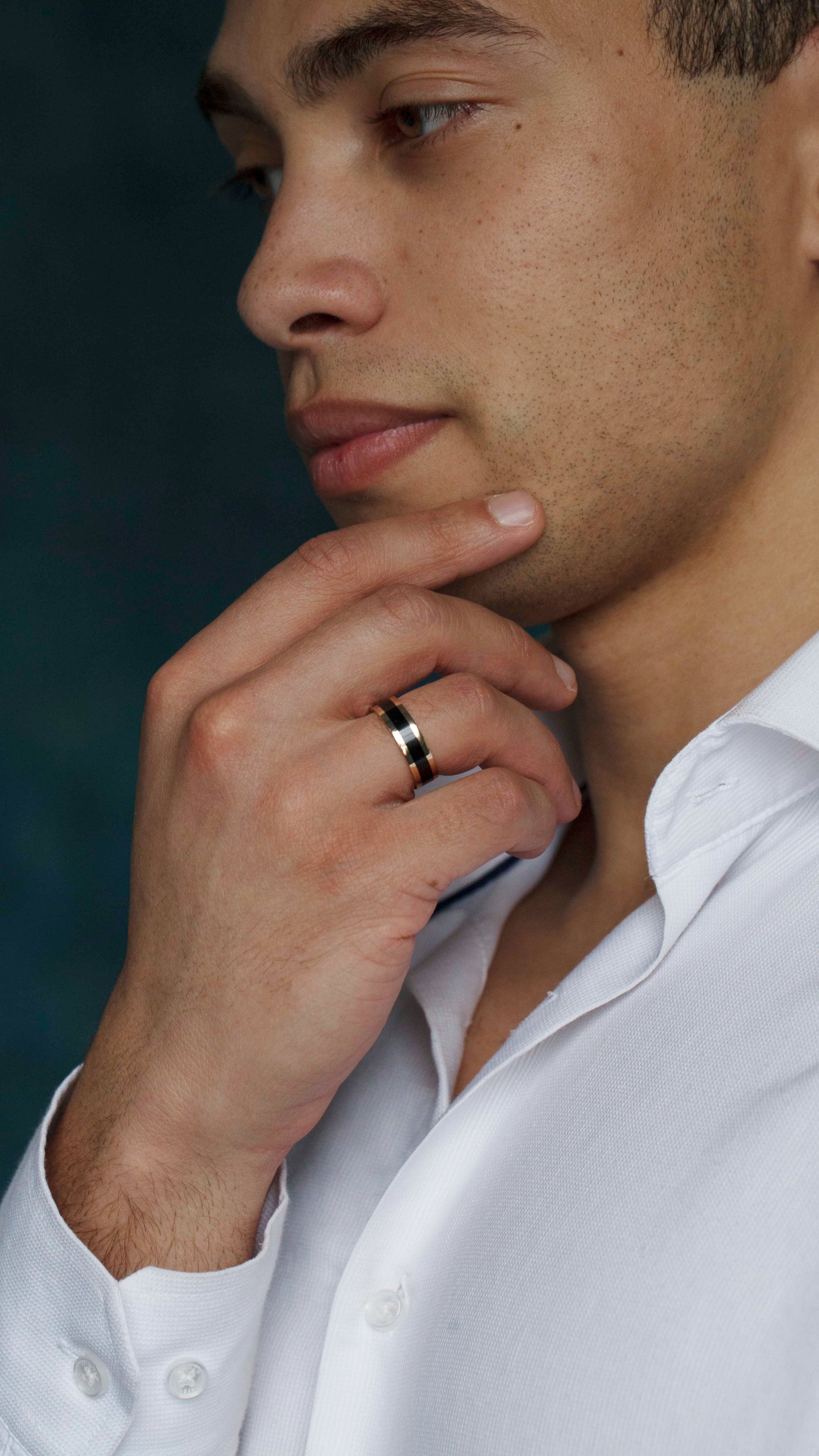 Men's god wedding ring with black enamel, black and gold wedding band, unique wedding ring, black men's band, ring for him, wedding ring for men