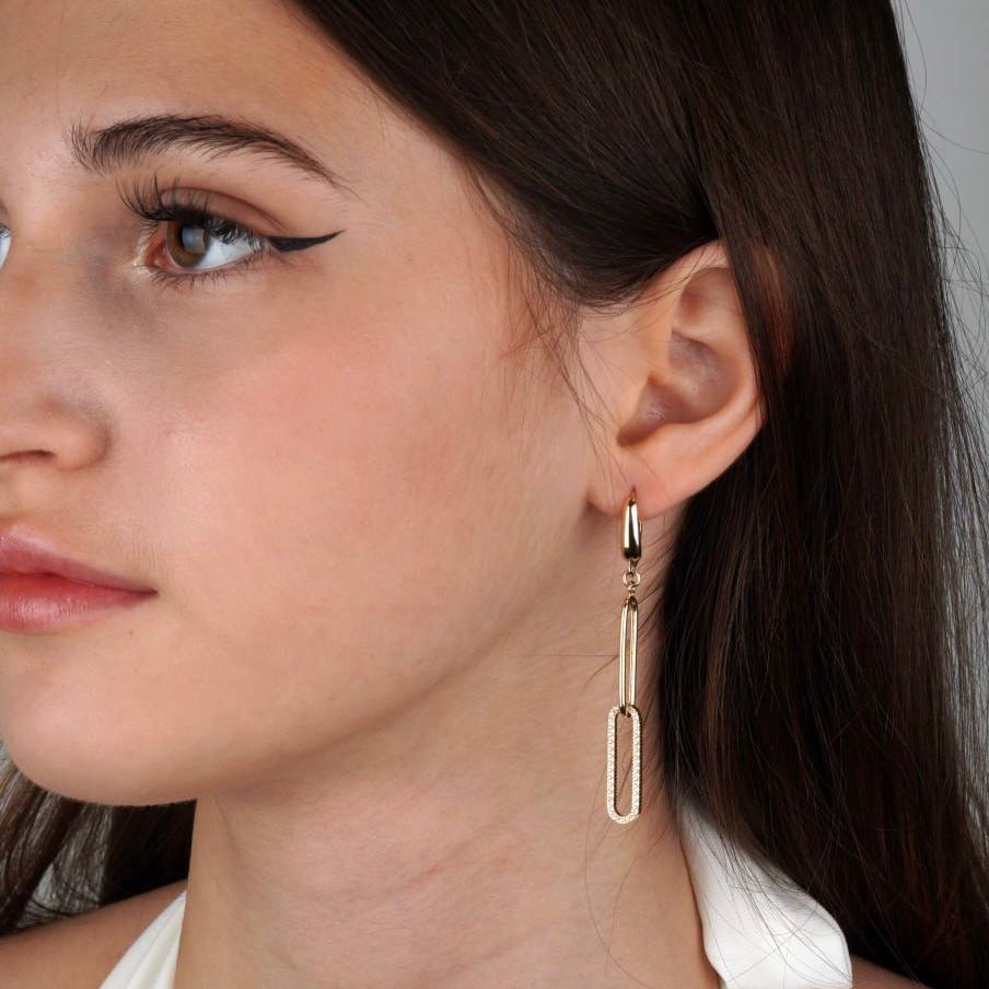 Modne kolczyki, Złote kolczyki ozdobione cyrkoniami, Eleganckie kolczyki, złote kolczyki 14K