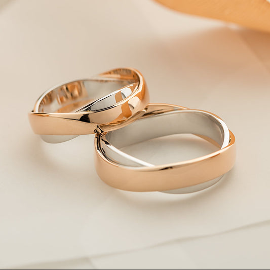 Unikalny zestaw obrączek ślubnych. Złote obrączki ślubne. Podwójne obrączki ślubne. Zestaw obrączek dla par. Solidne złote obrączki ślubne