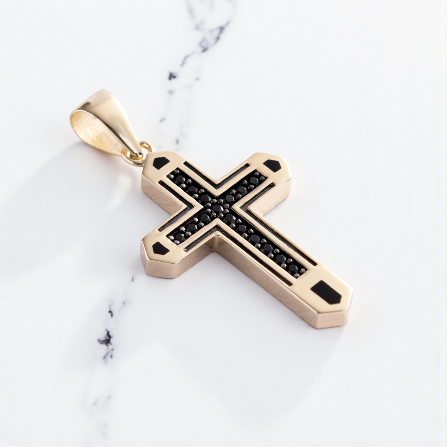 Zawieszka krzyżyk złoto z czarnymi kamieniami