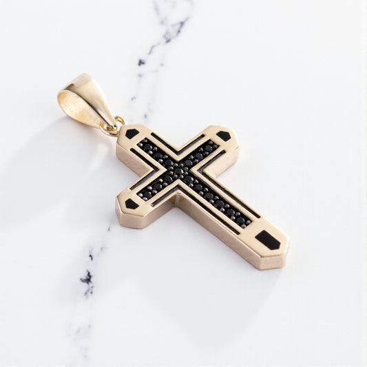 Zawieszka krzyżyk złoto z czarnymi kamieniami