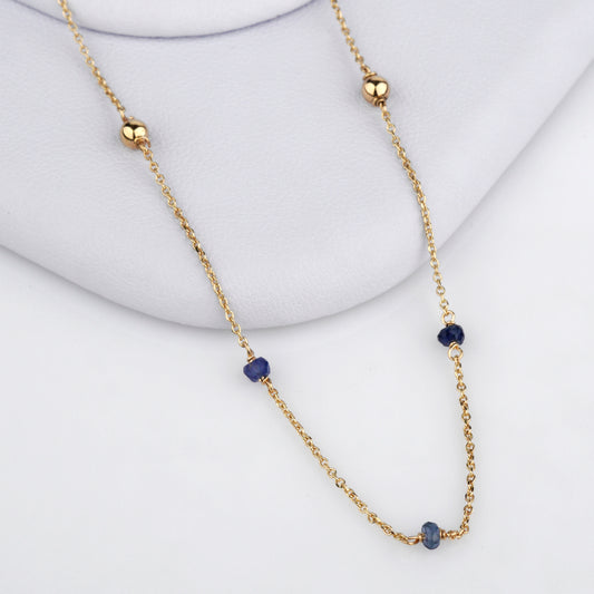 Złoty komplet 585 z szafirami – naszyjnik i bransoletka w subtelnym stylu