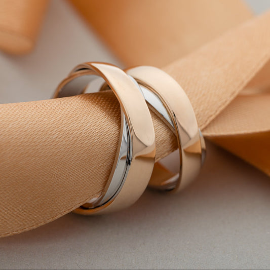 Unikalny zestaw obrączek ślubnych. Złote obrączki ślubne. Podwójne obrączki ślubne. Zestaw obrączek dla par. Solidne złote obrączki ślubne