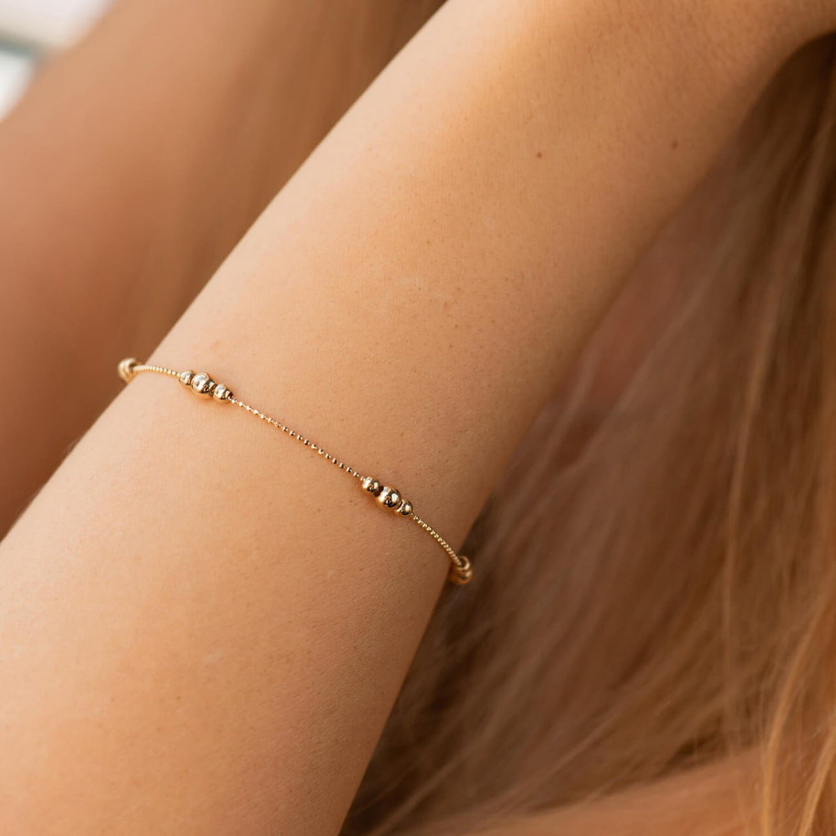 Złota bransoletka 14K, Bransoletka z kuleczkami, bransoletka z 14-karatowego złota, Złota biżuteria, bransoletka z żółtego złota