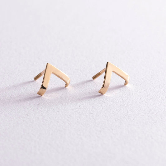 Złote kolczyki geometryczne w kształcie litery V, złoto próby 585