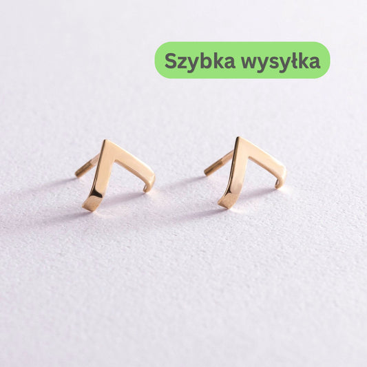 Złote kolczyki geometryczne w kształcie litery V, złoto próby 585