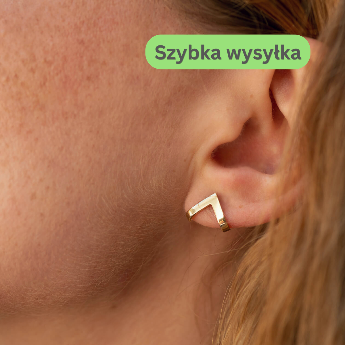 Złote kolczyki geometryczne w kształcie litery V, złoto próby 585