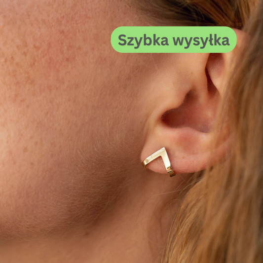 Złote kolczyki geometryczne w kształcie litery V, złoto próby 585