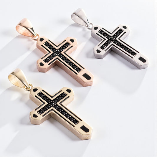 Złoty krzyżyk z czarnymi zdobieniami próba 585