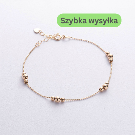 Bransoletka z kuleczkami ze złota, Złota bransoletka z polerowanymi kuleczkami, Bransoletka z litego złota, bransoletka z żółtego złota