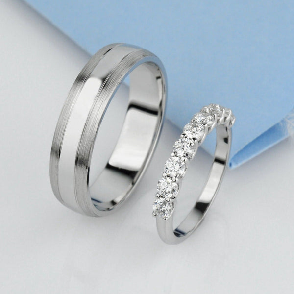 Dopasowane obrączki ślubne z diamentami, unikalne obrączki ślubne, obrączki ślubne z litego złota z diamentami, zestaw obrączek ślubnych jego i jej, zestaw obrączek z diamentami, złote obrączki ślubne, obrączki ślubne dla par