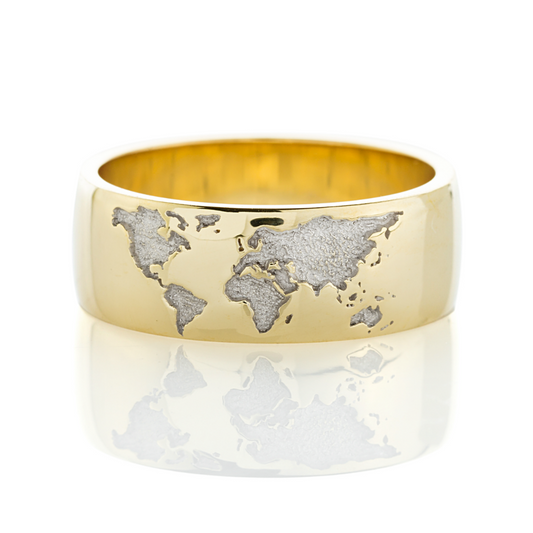 Unikalny pierścionek z 14-karatowego złota z mapą świata. Pierścionek z mapą świata. Unikalny złoty pierścionek. Męska obrączka ślubna. Damska obrączka ślubna. Niezwykła obrączka